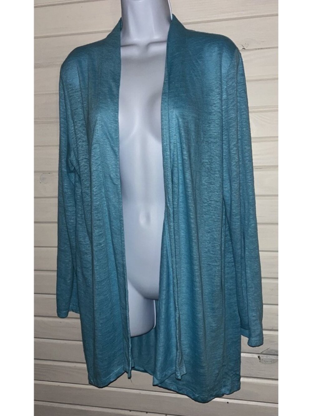 J Jill Love Linen Sz SMALL Portofino Cardigan Open Front Turquoise Blue L/S EUC